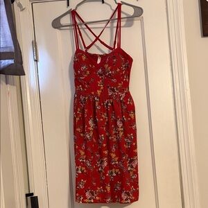 Xhilaration Red Floral Midi Dress